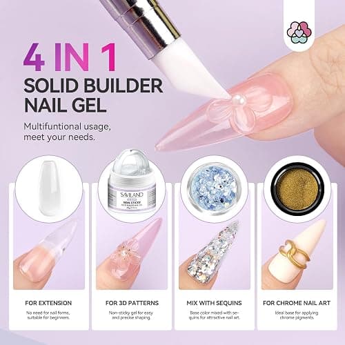 SAVILAND Solid Builder Nail Gel - 60g Large Capacity 3D Nail Gels Sculpting Gel for Art Non-Sticky Hand Carving Glue Extension with Sequins Chrome Powder DIY Salon Home thumbnail 6