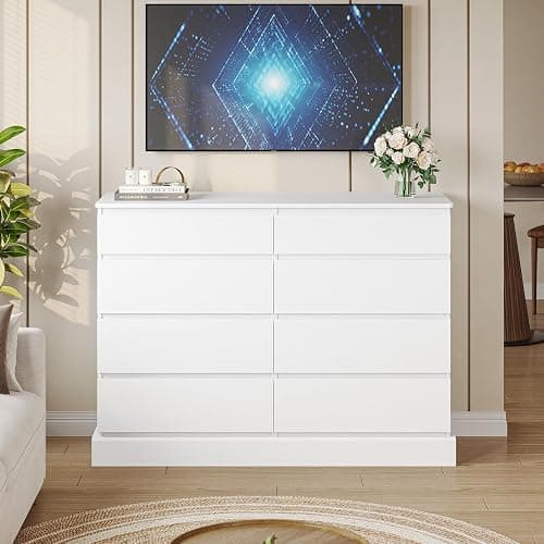 DICTAC 8 Drawers Dresser for Bedroom, White Large Chest of Drawers, Long Modern Double Dressers, Big Clothing Storage Organizer Closet with Ample Space, 51.6''L x 15.7''D x 37.7''H thumbnail 6