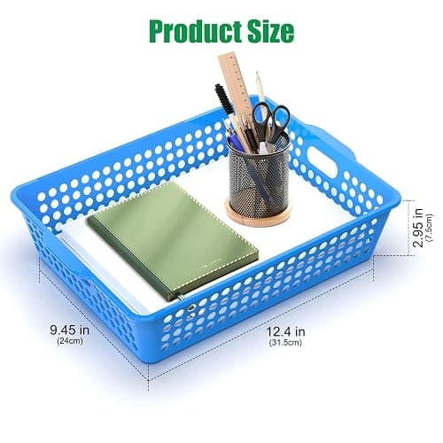 QRRICA 6 Pack Plastic Classroom Storage Baskets, Paper Trays for Classroom Organization & Turn in Trays for Teachers, Students, Desk Organizer Bin 13.8x10.6x3.1 Inch (Rainbow) thumbnail 3