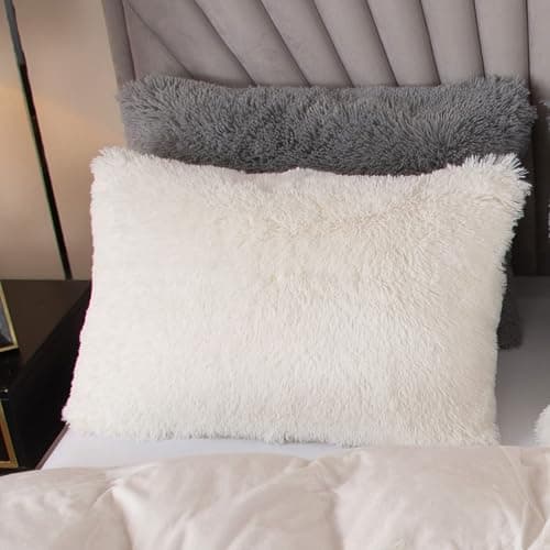 EMME Plush Shaggy White Duvet Cover Set Queen Size 3 Pieces Luxury Fuzzy Comforter Cover Set, Soft Faux Fur Fluffy Winter Bedding Set (White, Queen) thumbnail 5