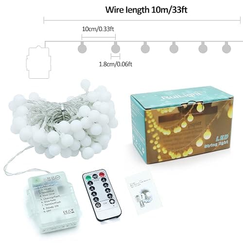33FT Globe String Lights, 100 LED Fairy String Lights Battery Powered with Remote & Timer, 8 Lighting Modes Indoor/Outdoor Waterproof for Party Wedding, Christmas Decoration, Bedroom, Garden thumbnail 6