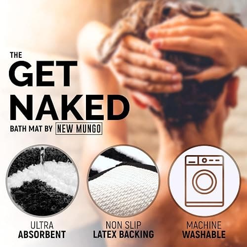 New Mungo Get Naked Bath Mat - Black Cute Bathroom Rugs with White Letters for Apartment Decor - Funny Black - Get Naked Rug for Bathroom - 31" x 20" thumbnail 4