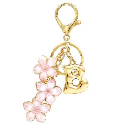 BydGxy Gold Bubble Letter Keychain, Initial Bag Charms for Handbags, Cute Flower Purse Accessories for Women, Monogram Gift - Image 1