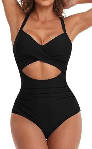 Eomenie Women's One Piece Swimsuits Tummy Control Cutout High Waisted Bathing Suit Wrap Tie Back 1 Piece Swimsuit - Image 1
