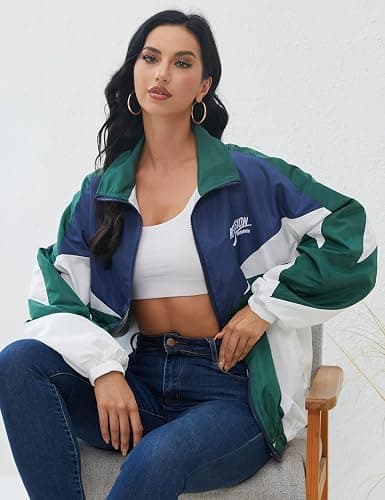 Wyeysyt Women's Y2k Jacket Zip Up Lightweight Windbreaker Jacket Varsity Oversized Sport Jacket Y2k Clothing 90s Jacket thumbnail 5