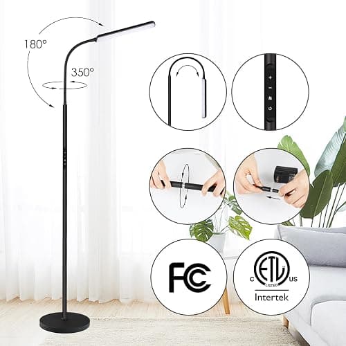Dimunt LED Floor Lamp, Bright 15W Floor Lamps for Living Room with 1H Timer, Stepless Adjustable 3000K-6000K Colors & Brightness Standing Lamp with Remote & Touch Control Reading Floor Lamps thumbnail 8