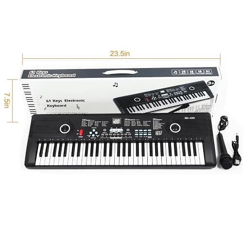 61 keys piano keyboard, Electronic Digital Piano with Built-In Speaker Microphone, Portable Keyboard Gift Teaching for Beginners, electric piano for kids, Birthday Gift for Children - Black thumbnail 7
