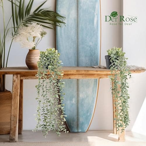Der Rose Künstliche Pflanzen zum Aufhängen, künstliche Eukalyptus-Pflanzen für Boho, Badezimmer, Zuhause, Wandregal, Bücherregal, Dekoration, Innenbereich, 3 Stück thumbnail 6
