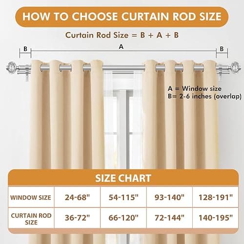 USFOOK Double Curtain Rods for Windows 66-120, 1 Inch Drapery Rod, Silver | Double Layer Window Treatment Rods, Decorative Crystal Ball Finials, Heavy Duty Adjustable Pole, Supports 33lbs, Wall Mounted thumbnail 9