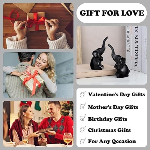 DUQGUHO Mini Black Elephant Gifts for Women, Modern Style Small Animal Statue, 2PCS Elephant Decor for Desk Shelves 3.5Inch thumbnail 7