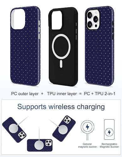 Jusy Compatible with MagSafe Polka Dot Case for iPhone 16 Pro, Cute Aesthetic Polka Dots Magnetic Phone Case, Soft TPU and Hard PC Protective Phone Cover for Women Girls (Matte), Navy Blue thumbnail 5
