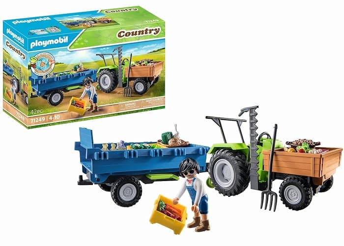 PLAYMOBIL Country 71249 Traktor mit Hänger inkl. Transportboxen, Grüner Trecker für den Bio-Bauernhof, Nachhaltiges Spielzeug für Kinder ab 4 Jahren - Image 1