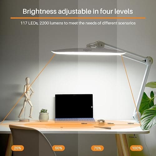 bemelux LED Nail Desk Lamp with Clamp, 117PCS LEDs, 2200 Lumens 20 Inch Metal Swivel Arm Dimming Task Lamp for Reading,Desktop Office,Workbench,Architect,Sewing,Study,Home Craft and Nail(White) thumbnail 4