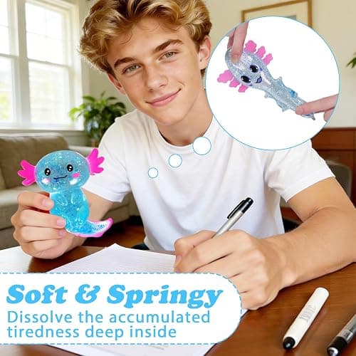 Axolotl Squishy Stress Ball, Soft TPR Slow Rising Squeeze Toy, Cute Axolotl Fidget Toy for Stress Relief, Anxiety Calming Sensory Toy for Kids Adults(Blue Long Tail Axolotl) thumbnail 5