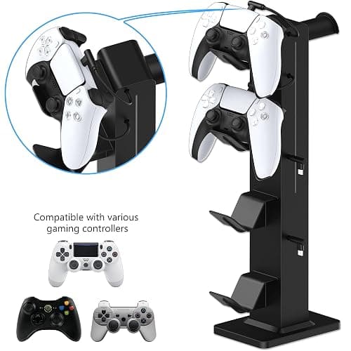 KAFRI RGB Gaming Headphone Stand with Controller Holder, Desk Organizer with Retractable Charger Cable, 2 AC Outlets & 4 Type-C Charging Ports, PC Gaming Accessories for Headset & Controller (Black) thumbnail 2