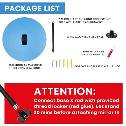 11.65 Inch Frameless 1.8mm Thick Acrylic Convex Mirror - Adjustable Wide Angle View Indoor Security Mirror for Garage Parking Warehouse Office and Corner Security Traffic thumbnail 2