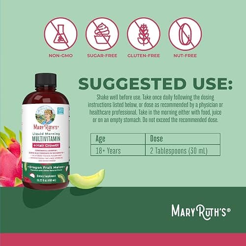 MaryRuth's Liquid Multivitamin + Hair Growth | Biotin 10000mcg | Lustriva Hair Growth Supplement | Clinically Tested in Women for Thicker Hair & Facial Wrinkle | Skin Care | Ages 18+ | 15.22 Fl Oz thumbnail 3