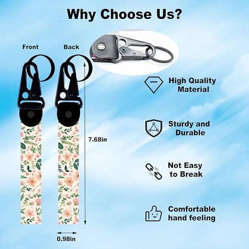 2-Pack Cute Pink Floral Green Leaves License Plate Frames for Women, 2 Holes Pink Flower and green foliage License Plate Holder, Floral License Plate Cover fits US Vehicles with Keychain Wrist Lanyard thumbnail 8