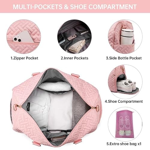 Duffle Bag for Travel, Weekender Bag with Shoe Compartment, Carry On Overnight Bag for Women with Toiletry Bag, Gym Bag with Wet Pocket, Hospital Bags for Labor and Delivery Beige thumbnail 4