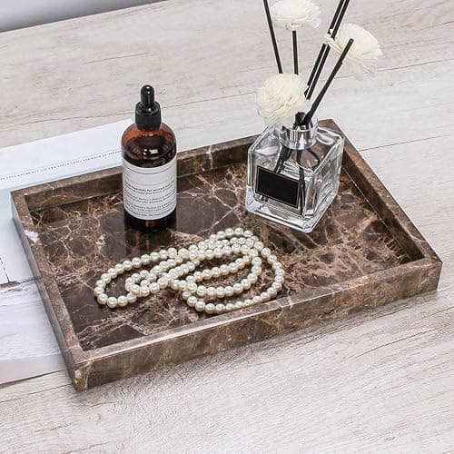 StonePlus Natural Marble Storage Vanity Tray, Cosmetics Jewelery Tray, Kitchen Organizer, Coffee Table Tray (Coffee Net, 11.8L x 7.87W x 1.18H) thumbnail 2