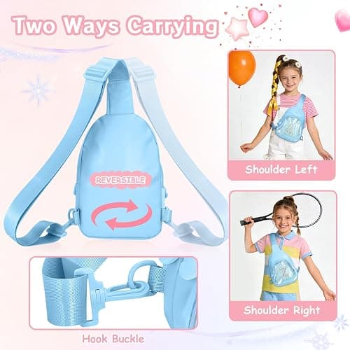 Bomvabe Glitter Initial Sling Bag for Tween Girls with Adjustable Strap 24"-41", Birthday Gift Trendy Stuff for 6-14 Years Old Girls, PU Leather Crossbody Bag for Kids, Sky-blue with Letter S thumbnail 5