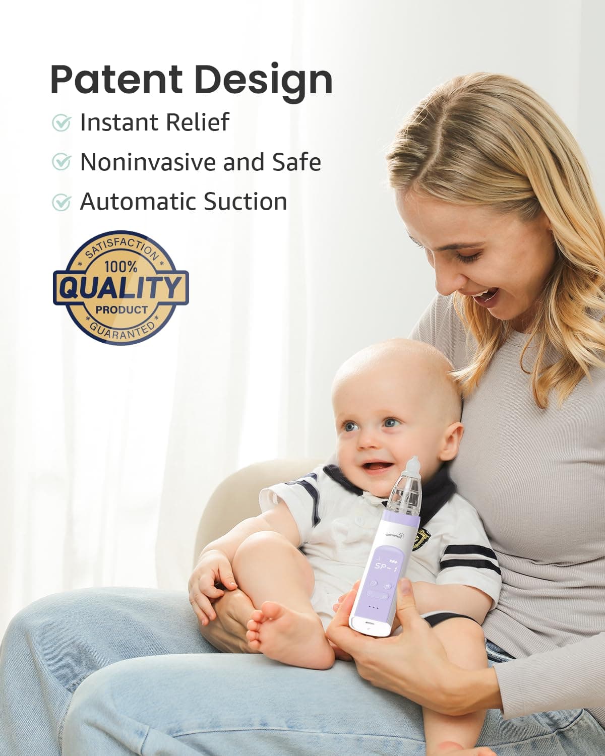 Grownsy Nasal Aspirator for Baby, Electric Nose Aspirator for Toddler, Baby Nose Sucker, Automatic Nose Cleaner with 3 Silicone Tips, Adjustable Suction Level, Music and Light Soothing Function thumbnail 2