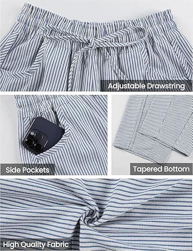 IQSQSQ Women’s Barrel Pants Striped High Rise Wide Leg Baggy Jeans with Drawstring & Pockets for Daily Wear Casual Pants thumbnail 5