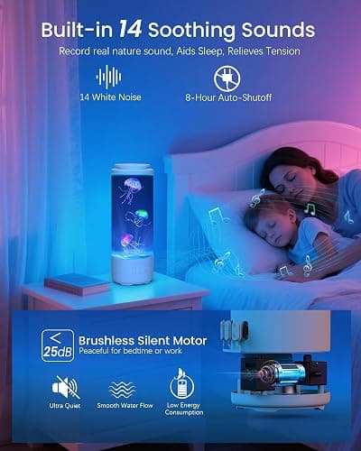 Eyesound Jellyfish Lamp Bluetooth Speaker with White Noise – 7 Color Changing Jelly Fish Tank Aquarium Light, 4 Lighting Modes for Relax & Sleep, Home Office Bedroom Decor, Gift for Kids Teens Adults thumbnail 4