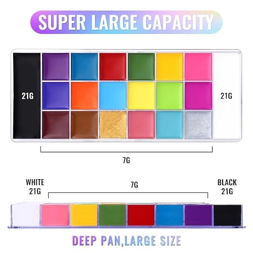 UCANBE Athena Face Body Paint Oil Palette, 20 Colors Large Black White Professional Flash Tattoo Halloween SFX Party Artist Costume Festival Stage Cosplay Full Size Makeup Painting Kit 168g thumbnail 7