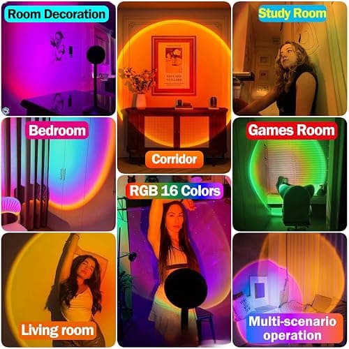 QUIGO Sunset Projector Lamp, 16 Colors Changing with Remote & App Control, Night Light for Bedroom, TikTok Room Decor Aesthetic, Sunrise/Sunset Light thumbnail 6