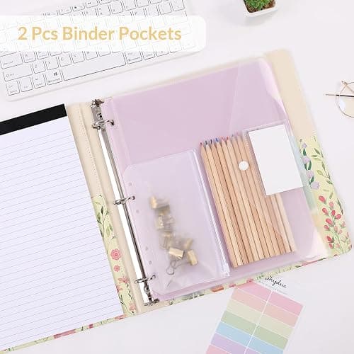 SKYDUE 1 Inch 3-Ring Binder with Clipboard, PU Aesthetic Binder with 5 Dividers, Notepad, Stickers & Pockets for Work and School (Letter Size) thumbnail 3