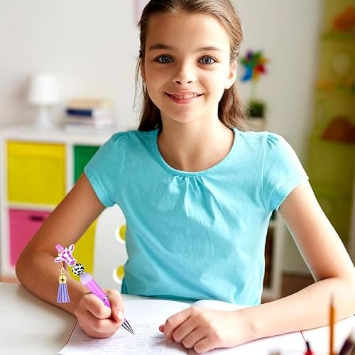 Tinlade 12 Pieces Beadable Pens Bulk with 50 Pcs Assorted Colors Beads Pens DIY Making Kit Multicolor Ballpoint Black Ink for Women Kids Students Office School(Cow Style) thumbnail 5