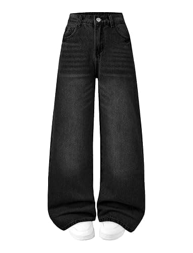 Fulihug Jeans for Girls Baggy Wide Leg Cute Bow High Elastic Waisted Denim Pants Y2K Boyfriend Skater Streetwear 7-14Y - Image 1