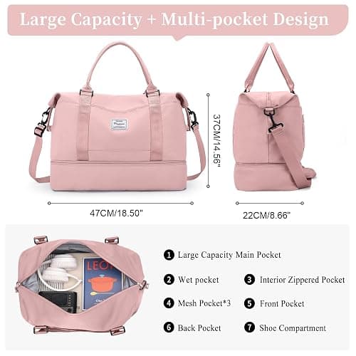 Weekender Bags for Women,Personal Item Travel Bag with Shoes Compartment,Overnight Travel Duffel Bag with Toiletry Bag thumbnail 3
