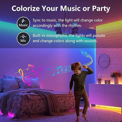 SINWE Led Strip Light 20M, Music Sync Led Lights with 44 Keys Remote and App Control,Color Changing RGB Lights for Bedroom Home Kitchen Party Christmas Decoration 65.6FT thumbnail 5
