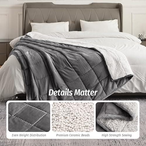 Wemore Sherpa Fleece Weighted Blanket for Adult, 15 lbs Dual Sided Cozy Fluffy Heavy Blanket, Ultra Fuzzy Throw Blanket with Soft Plush Flannel Top, 60 x 80 inches, Grey and White thumbnail 5