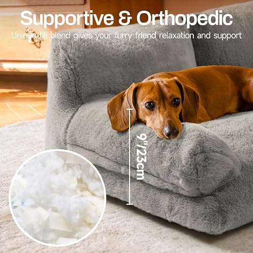 MEWOOFUN Cat Bed for Indoor Cats, Washable Dog Beds for Small Medium Dogs & Cats, Fluffy Cat Couch with Non-Slip Bottom (Grey, 33.5" L x 25.6" W x 11.5" Th) thumbnail 2