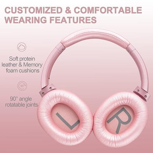 ZIHNIC Active Noise Cancelling Headphones, 40H Playtime Wireless Bluetooth Headset with Deep Bass Hi-Fi Stereo Sound,Comfortable Earpads for Travel/Home/Office (Rose Gold) thumbnail 2