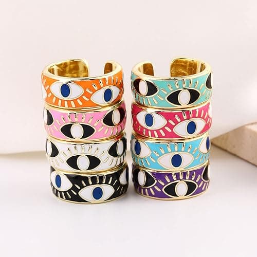 TKMIRA Chunky Gold Rings for Women Non Tarnish Evil Eye Ring Stackable Open Rings Trendy Statement Women Rings thumbnail 5