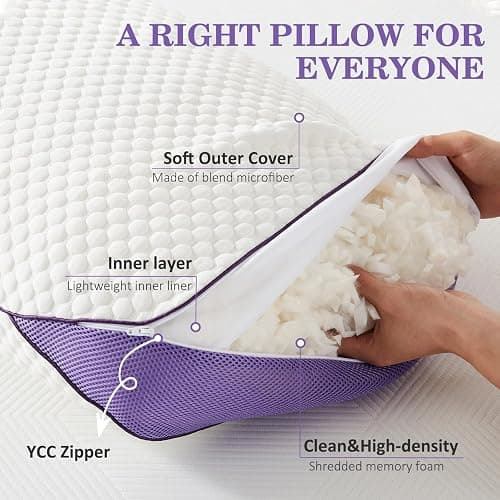 HOMELAB Cooling Adjustable Shredded Memory Foam Pillow, Queen 20x28, 1 Pack | Adjust the loft for side, back or stomach sleeping; the cooling removable cover adds comfort to the Queen 20x28 pillow. thumbnail 5