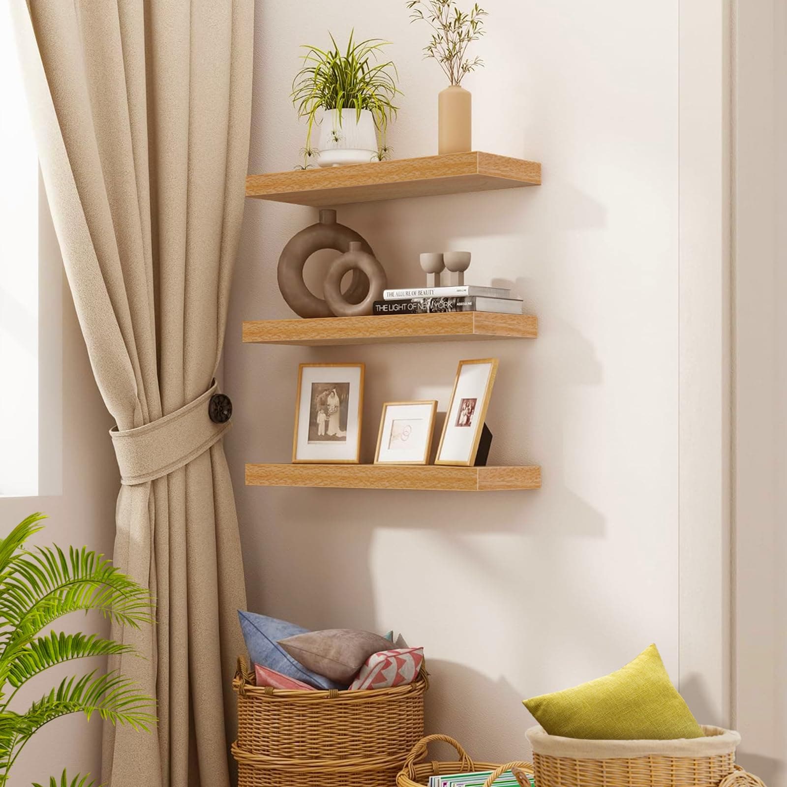 LOKOOY Set de 6 Unidades Estantes Flotantes, Soportan hasta 8 kg Repisas Flotantes, estantes flotantes de Pared,Estante de Almacenamiento Flotante Simple y Moderno (Naturaleza, 30 * 15 * 1.5) thumbnail 2