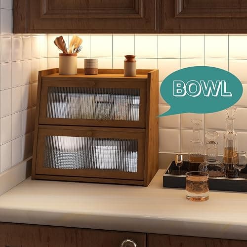 viewcare Extra Large Bread Box, Double Layer Bread Box for Kitchen Counter, Bamboo Wood Large Capacity Bread Storage Bin with Acrylic Wavy Door Panel thumbnail 7
