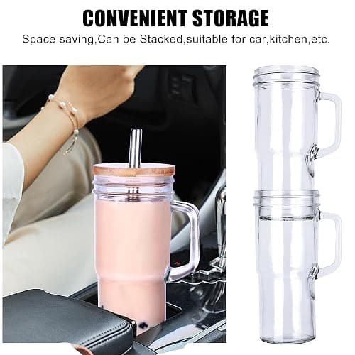 24oz Glass Cups with Lids and Straws - Glass Tumbler cup with bamboo lids and straw iced coffee cup thumbnail 7