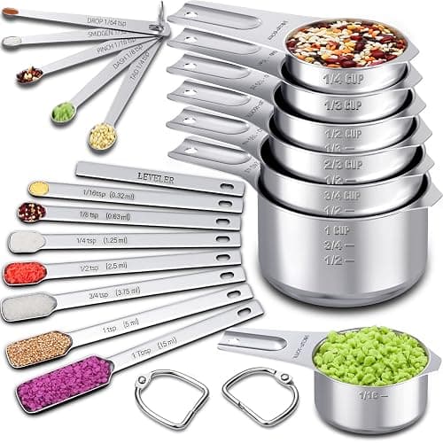 Measuring Cups and Spoons Set of 20, 7 Stainless Steel Nesting Measuring Cups & 7 Spoons, 1 + Leveler & 5 Mini Measuring Spoons for Cooking & Baking - Image 1