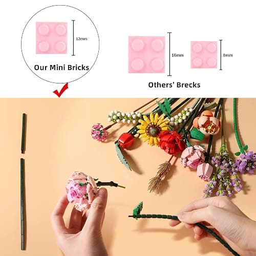 ZIYOSTAR Mini Bricks Flower Bouquet Building Sets, DIY Unique Decoration Home, 547 PCS Artificial Flowers for Ages 8-12 Years Old Girl for Gift, Adults thumbnail 5