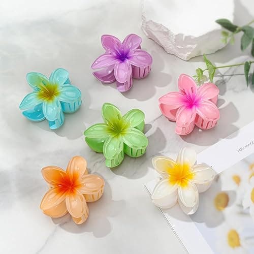 6 Pack Flower Claw Clip for Women, Hawaiian Plumeria Hair Clip,Preppy Flower Hair Clips, Hibiscus Hair Clip, Hawaii Hair Accessories for Thick Hair, Gifts for Women Teen Girls thumbnail 3