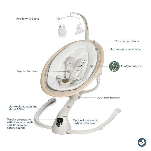 Maxi-Cosi Cassia Baby Swings for Infants: Smart Portable Baby Swing with Music, Lightweight & Foldable Baby Swing, 360 Rotation Infant Swing, Classic Oat - Classic Oat - Baby Seat thumbnail 3
