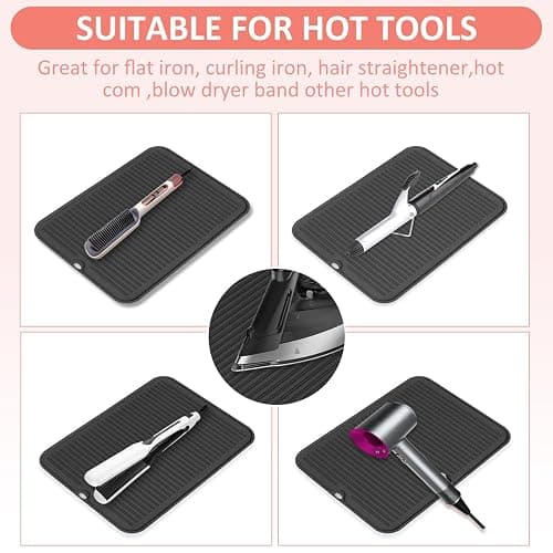 Quccefods Large Heat Resistant Silicone Mat for Hair Tools: Curling Iron, Flat Iron, Hair Straightener - Portable Hair Styling Pad Cover thumbnail 4