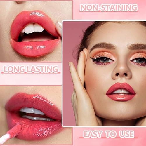 Eakroo 6 Colors Lip Tint Stain Mini Liquid Lipstick, Korean Lip Gloss Moisturizing Natural, Multi-Use Lip and Cheek Tint, Non-Stick Cup, Lightweight, High Pigment, Long-Lasting, Vivid Color - Strawberry thumbnail 5