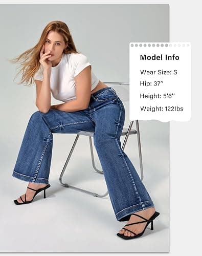 roswear Women's Wide Leg Jeans High Waisted Stretchy Denim Trouser Pants thumbnail 4